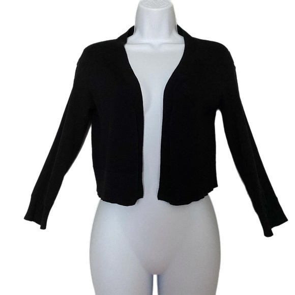 Select & Trend Women's Black Open Front Cropped 3/4 Sheer Sleeve Sweater Small - Picture 1 of 4